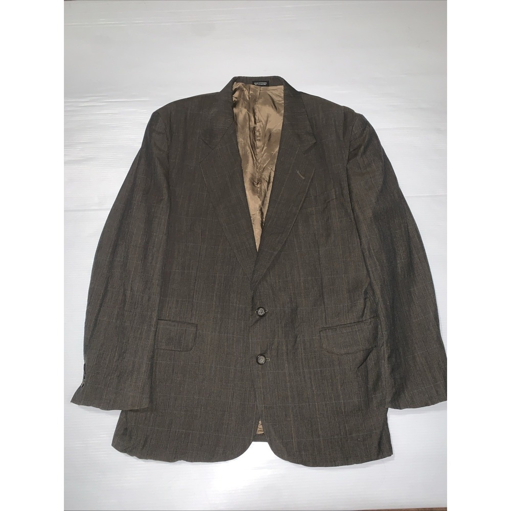 Oscar De La Renta Blazer Men 44R Brown Wool Glen Plaid Sport Traveler Worsted